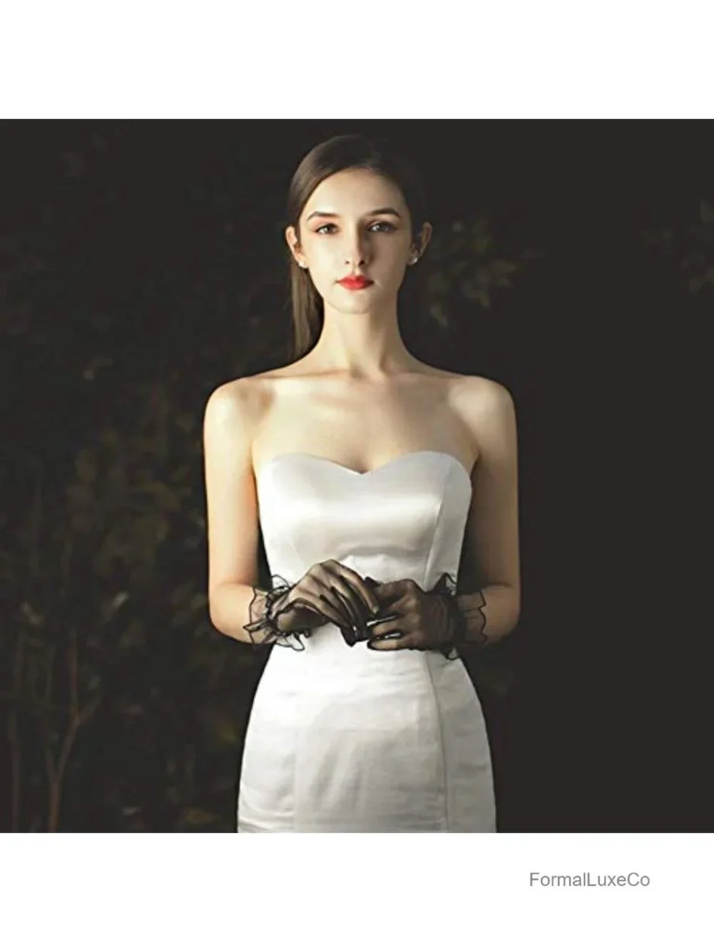 Women's Ruffled Tulle Mesh Gloves Wedding Prom Evening Gloves One Size